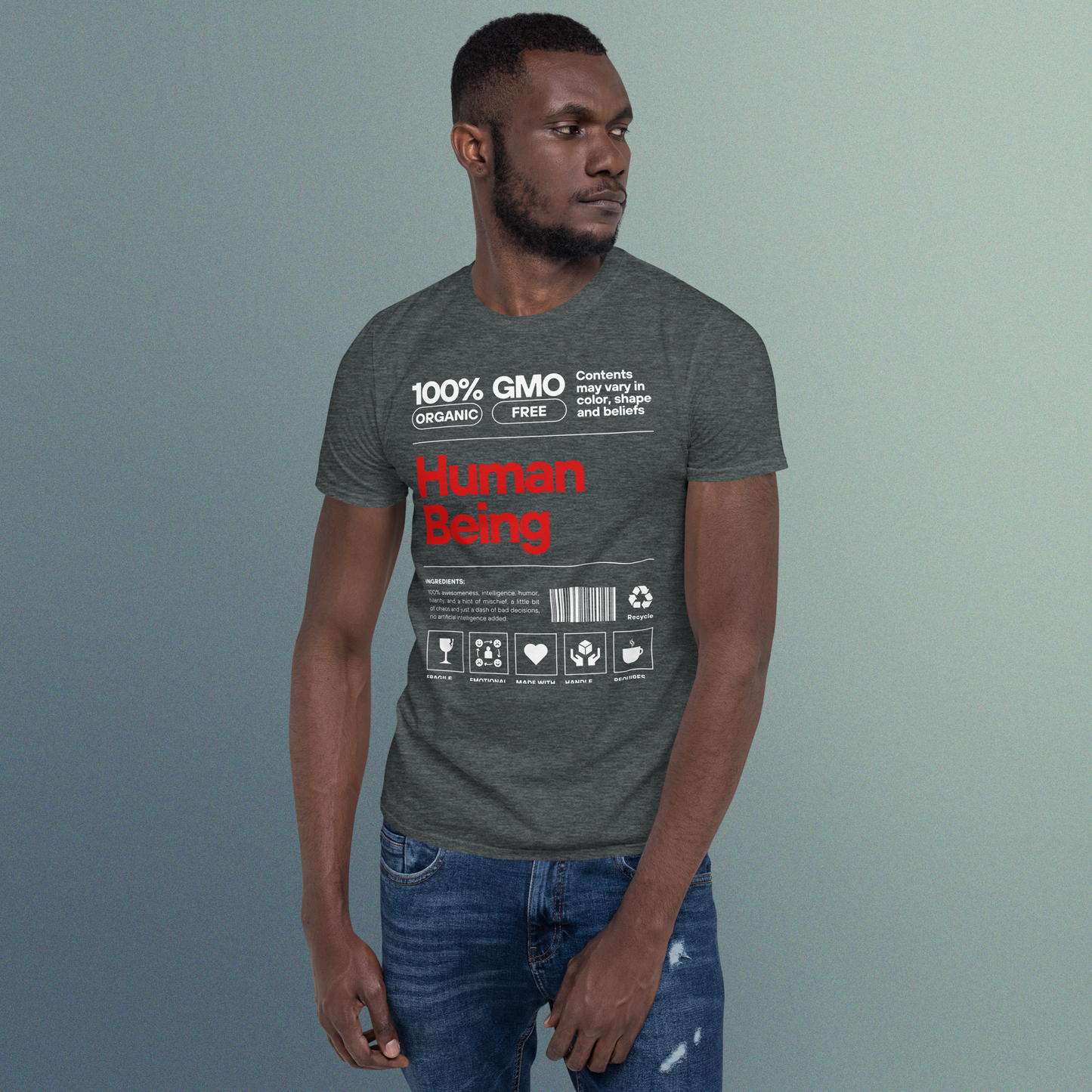 Men's Human Being Tshirt, Mens Graphic Tshirt Short-Sleeve