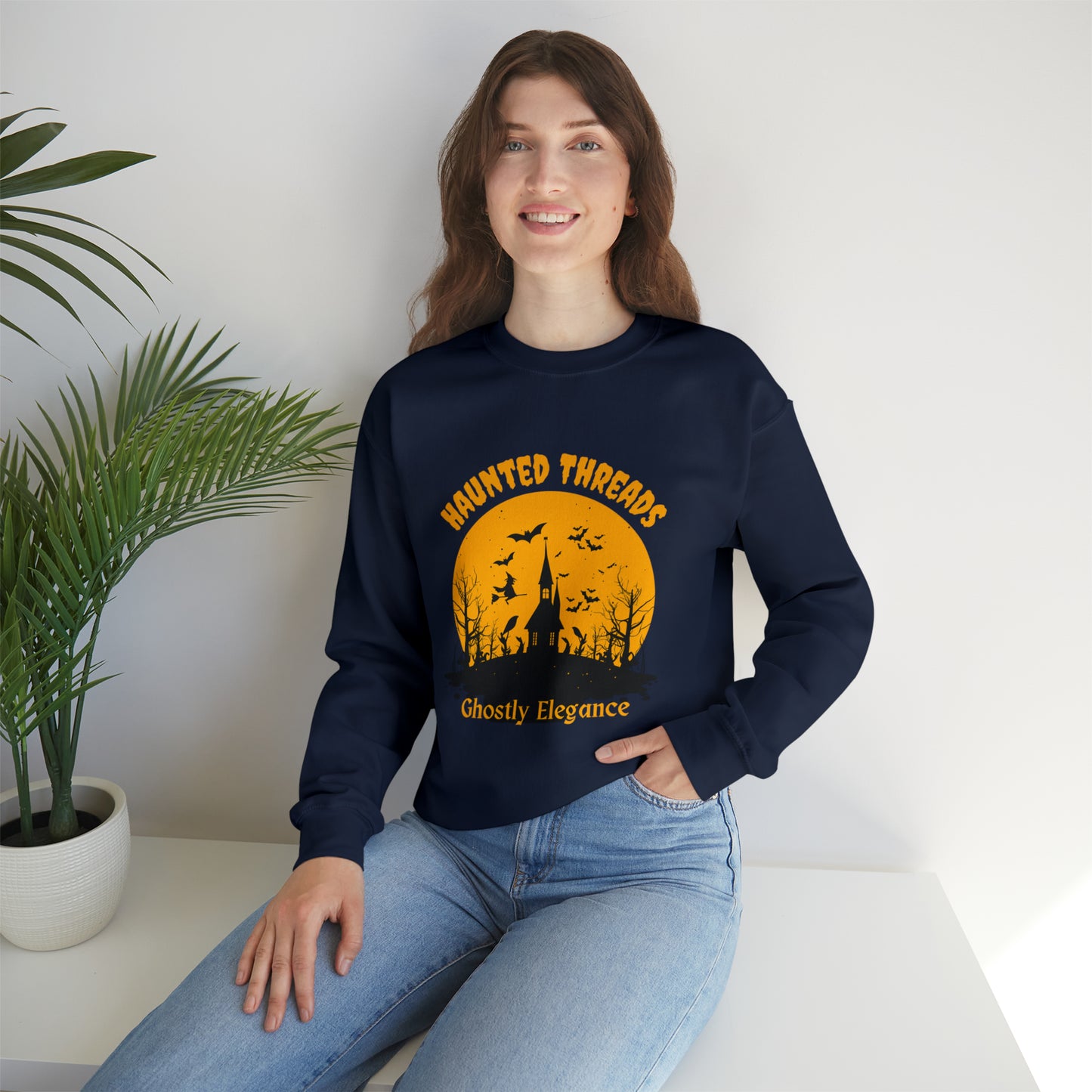 Halloween Haunted Threads Crewneck Sweatshirt, Halloween Sweatshirt, Haunted Sweatshirt