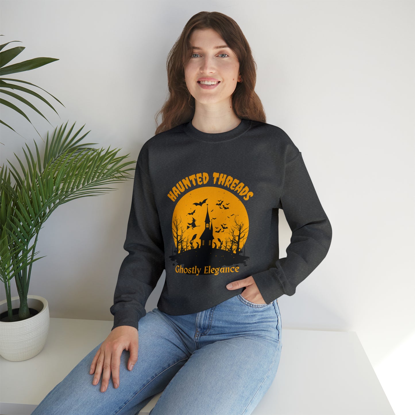 Halloween Haunted Threads Crewneck Sweatshirt, Halloween Sweatshirt, Haunted Sweatshirt