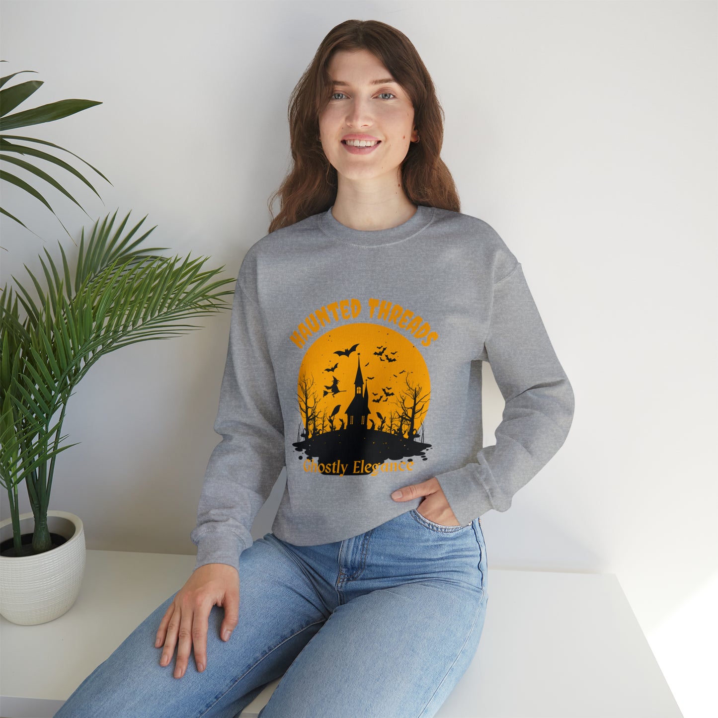 Halloween Haunted Threads Crewneck Sweatshirt, Halloween Sweatshirt, Haunted Sweatshirt