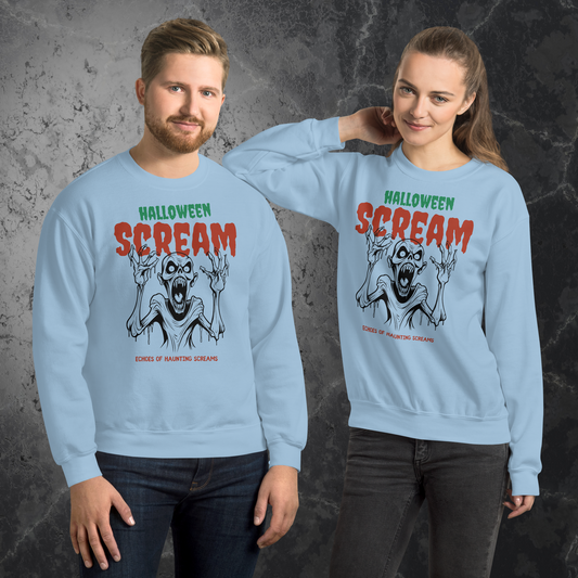 Halloween Haunted Scream Sweatshirt, Unisex Halloween Couples Sweatshirt