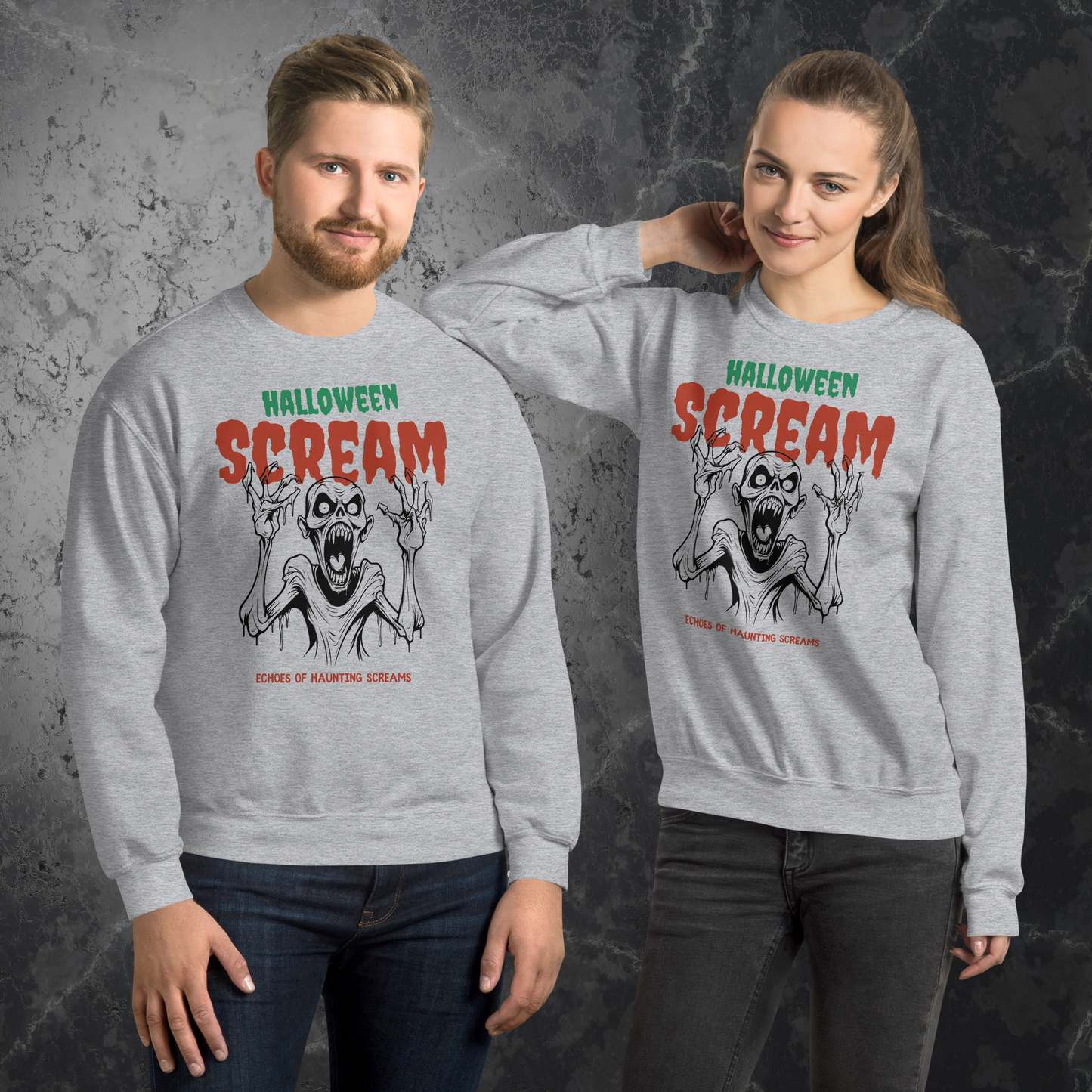 Halloween Haunted Scream Sweatshirt, Unisex Halloween Couples Sweatshirt