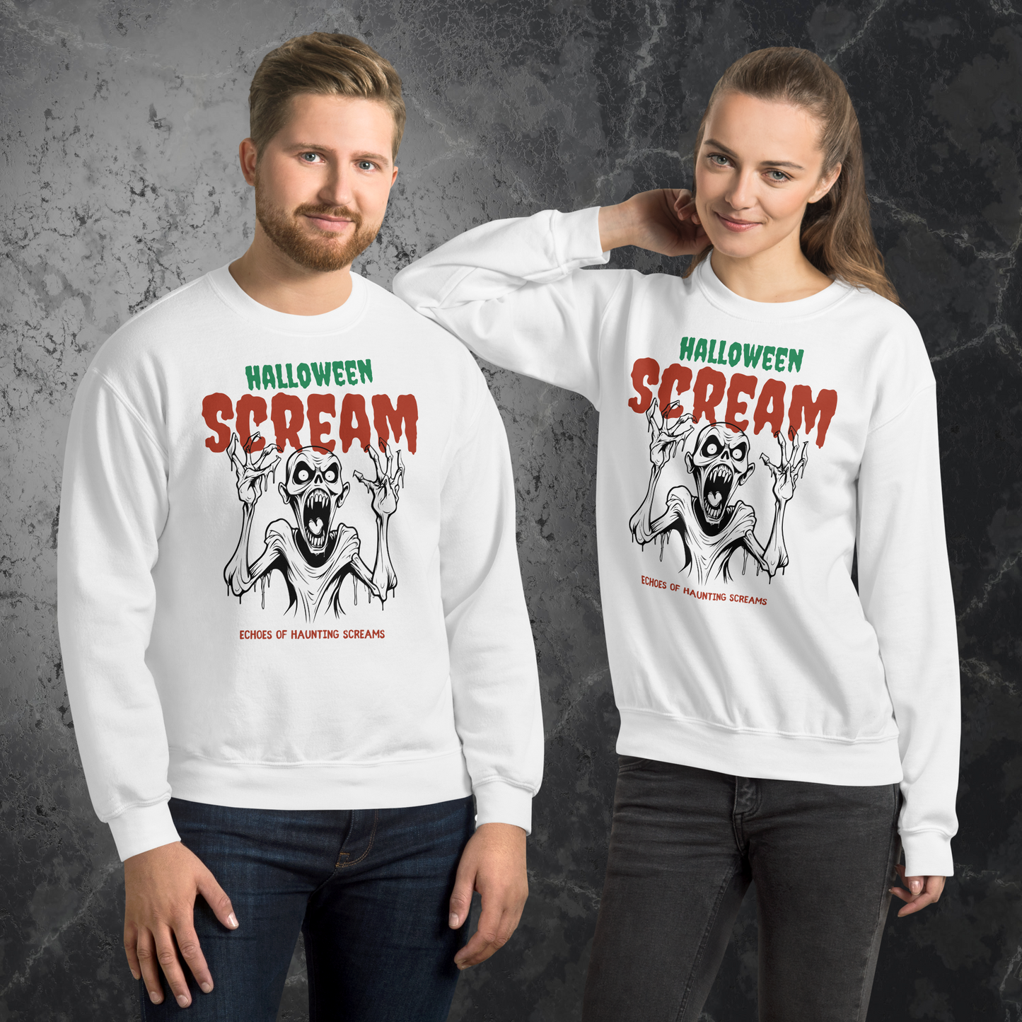 Halloween Haunted Scream Sweatshirt, Unisex Halloween Couples Sweatshirt